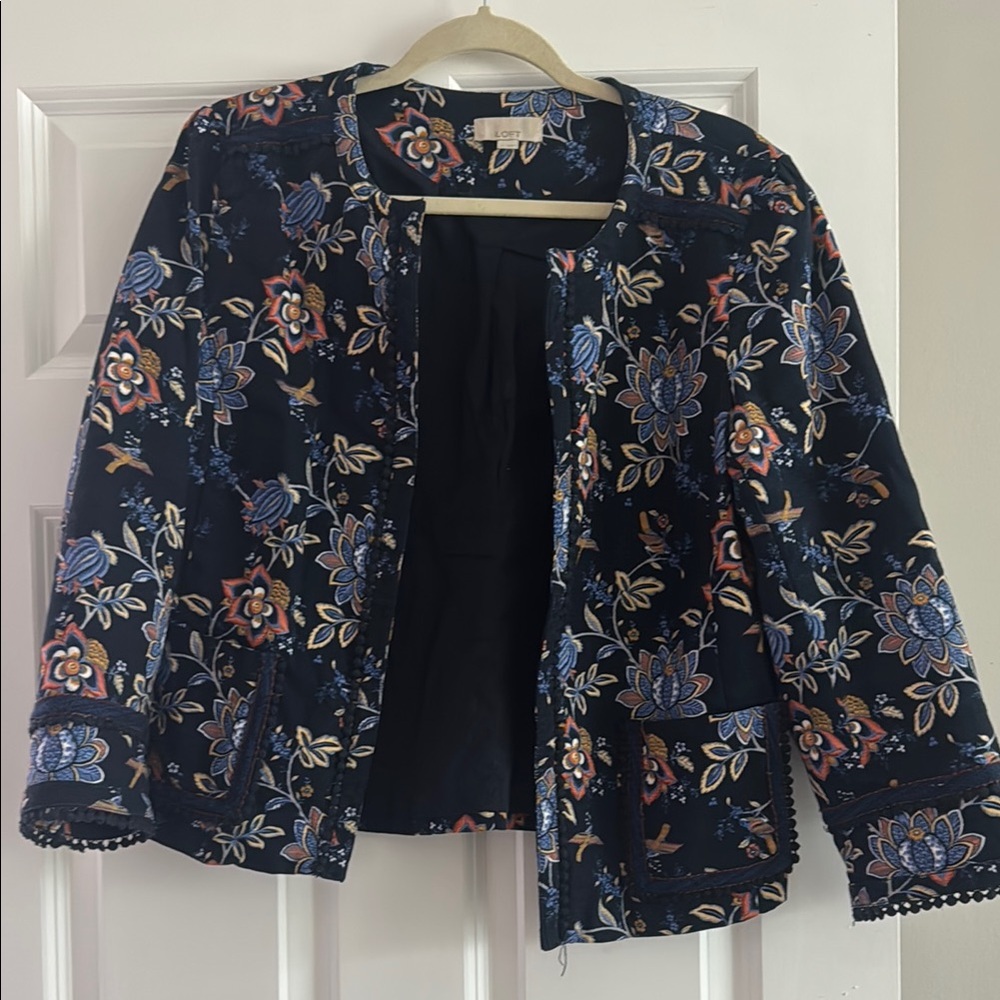 LOFT Black and Blue Blazer with Vintage Floral Print